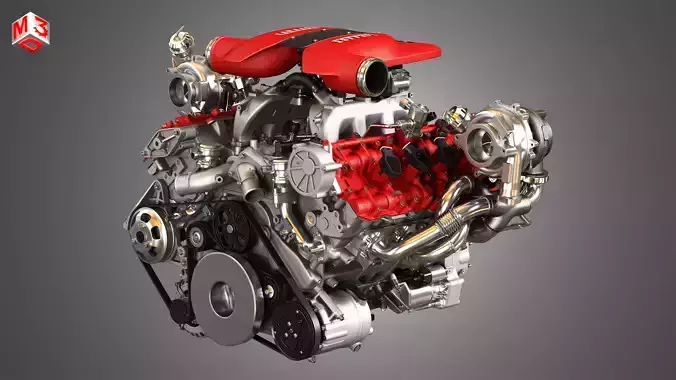 F8 Tributo Engine - V8 Twin Turbo Engine  3D model