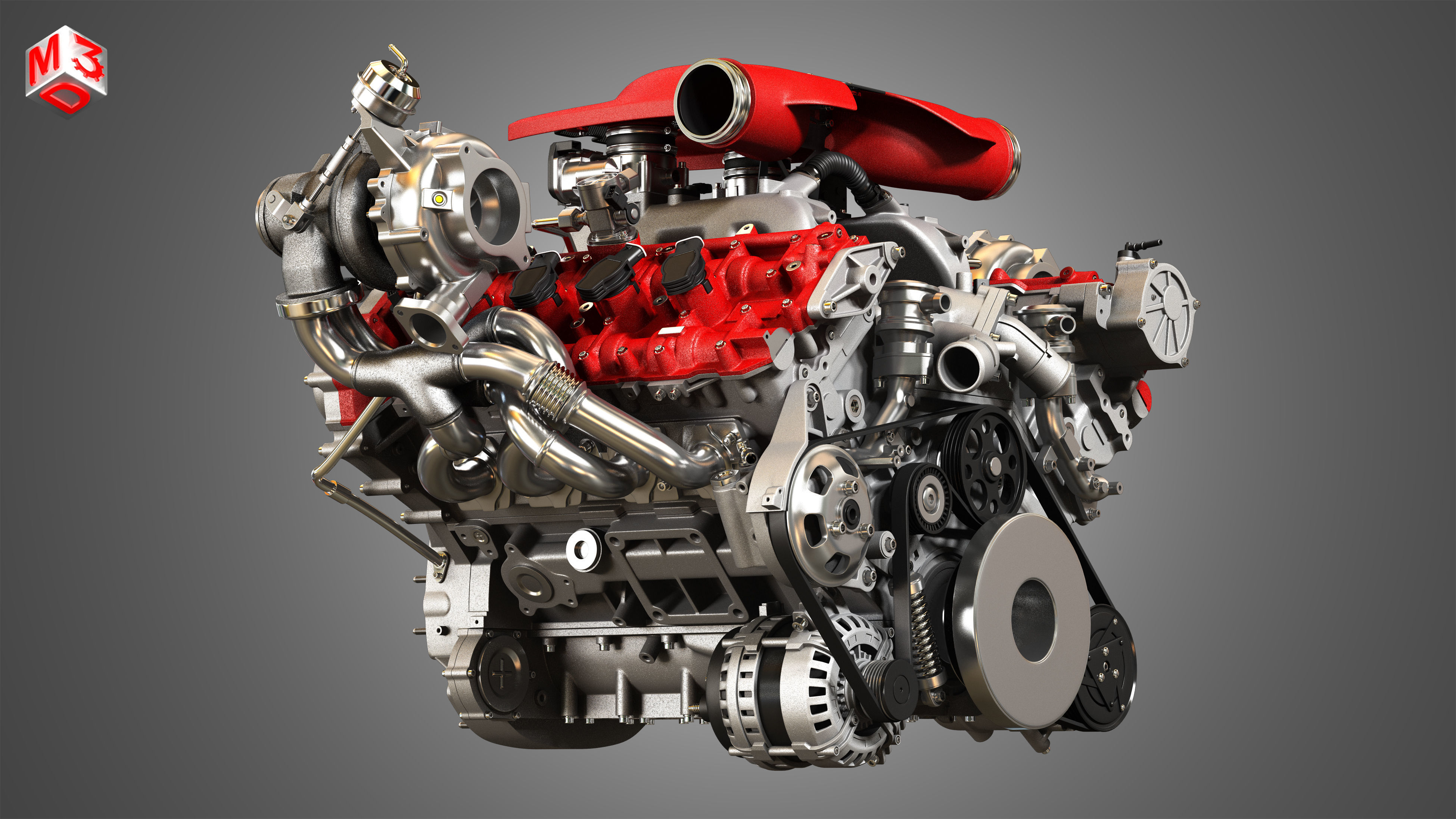 F8 Tributo Engine - V8 Twin Turbo Engine  3D model_9