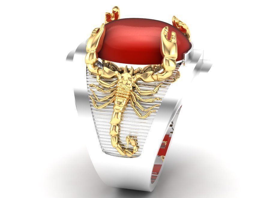 Oriental Twin Dragon Red Gemstone Ring for Men 3D Model 332 3D print model_2