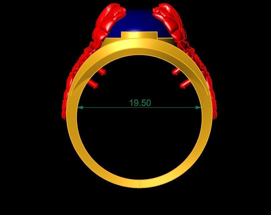 Oriental Twin Dragon Red Gemstone Ring for Men 3D Model 332 3D print model_7