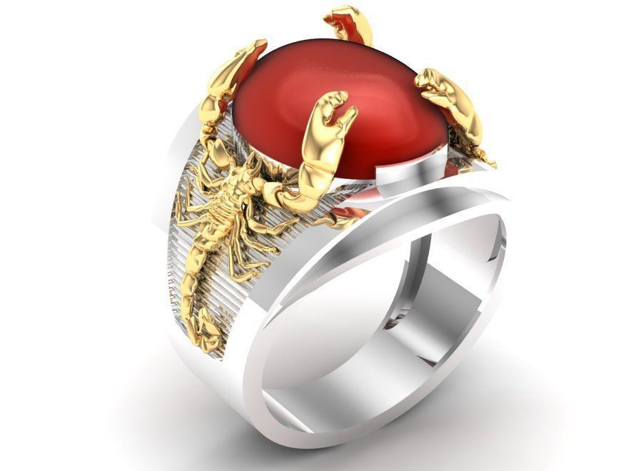 Oriental Twin Dragon Red Gemstone Ring for Men 3D Model 332 3D print model_3