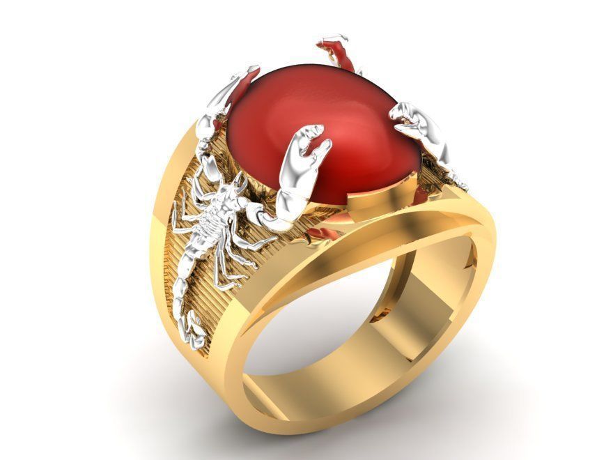 Oriental Twin Dragon Red Gemstone Ring for Men 3D Model 332 3D print model_4