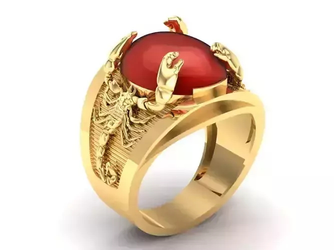Oriental Twin Dragon Red Gemstone Ring for Men 3D Model 332
