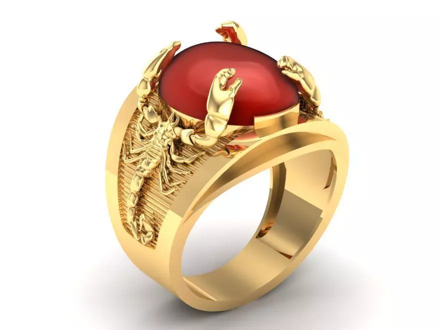 Oriental Twin Dragon Red Gemstone Ring for Men 3D Model 332 3D print model_0