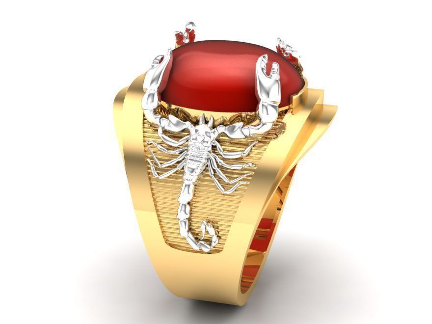 Oriental Twin Dragon Red Gemstone Ring for Men 3D Model 332 3D print model_5