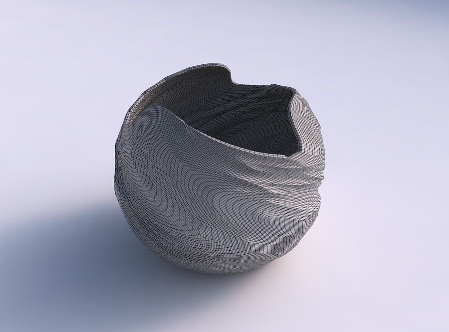 Bowl spheric wavy with fibers 3D print model_5