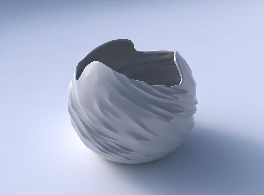 Bowl spheric wavy with fibers 3D print model_3