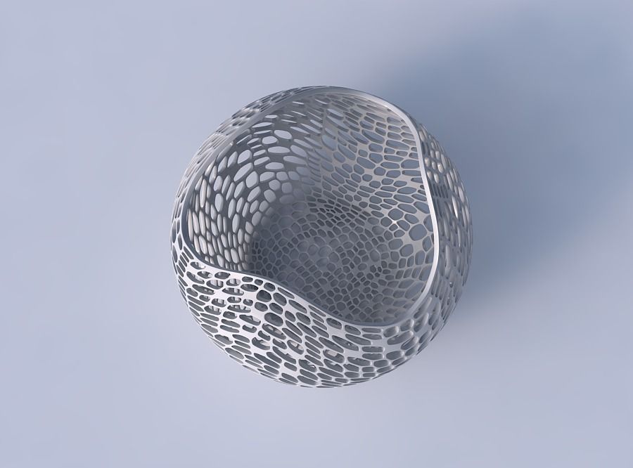 Bowl spheric wavy with dense organic lattice 2 3D print model_2