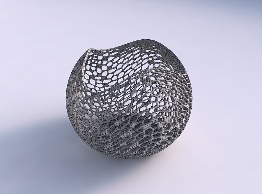 Bowl spheric wavy with dense organic lattice 2 3D print model_5