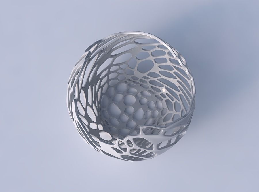 Bowl spheric wavy with cracked and twisted organic lattice 3D print model_2