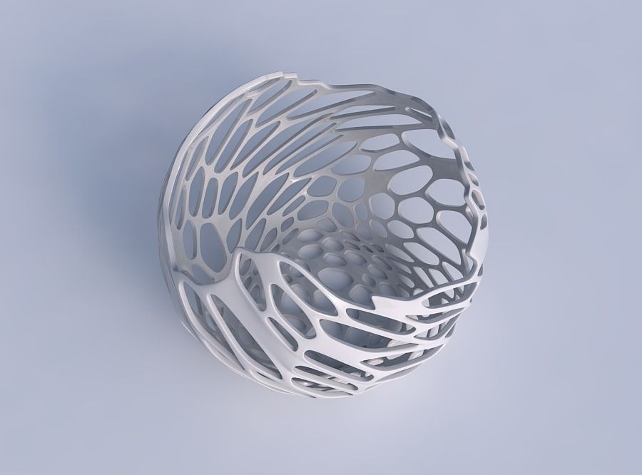 Bowl spheric wavy with cracked and twisted organic lattice 3D print model_1