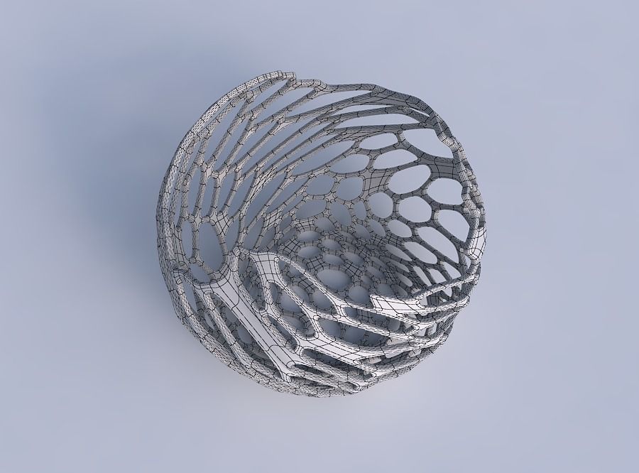 Bowl spheric wavy with cracked and twisted organic lattice 3D print model_6