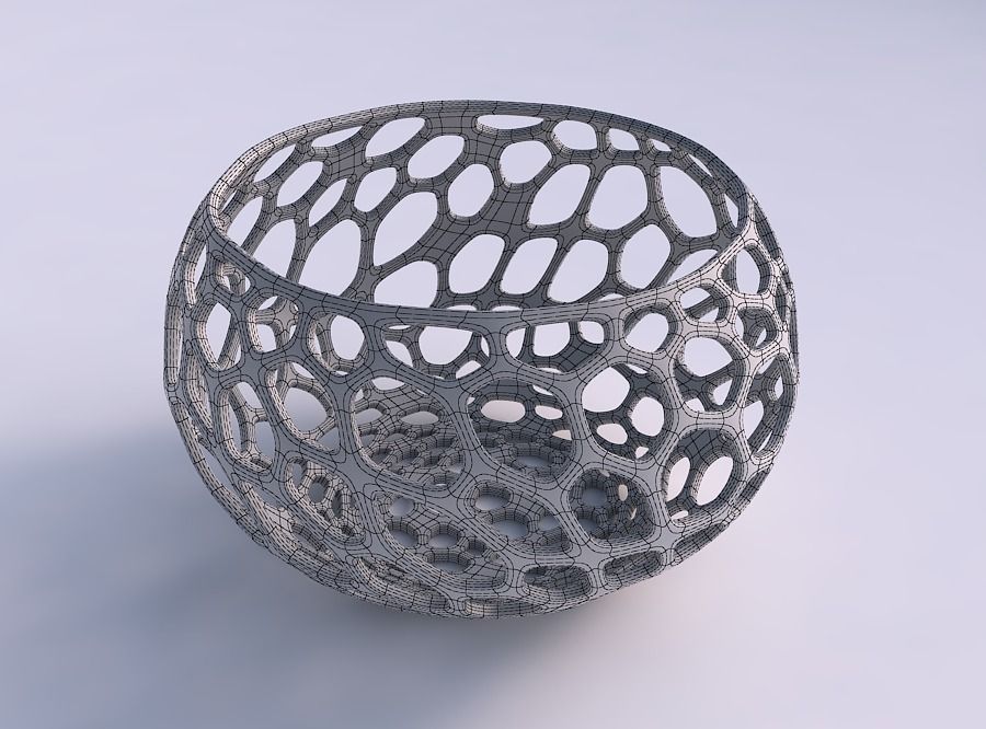 Bowl spheric twisted with twisted organic lattice 3D print model_5