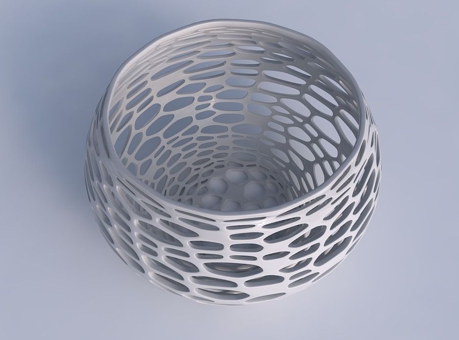 Bowl spheric twisted with squeezed and twisted organic lattice 3D print model_1