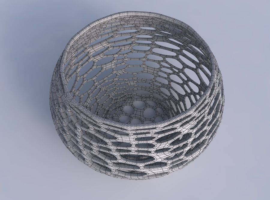 Bowl spheric twisted with squeezed and twisted organic lattice 3D print model_6