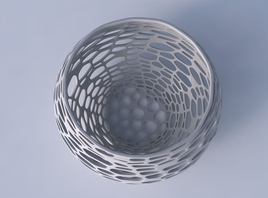 Bowl spheric twisted with squeezed and twisted organic lattice 3D print model_2