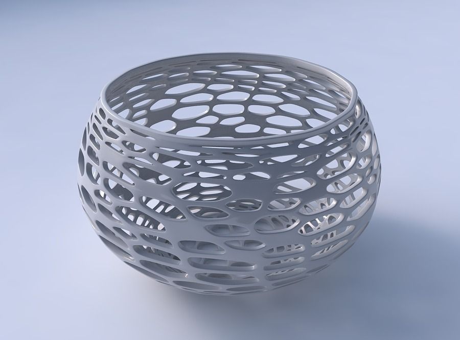 Bowl spheric twisted with squeezed and twisted organic lattice 3D print model_3