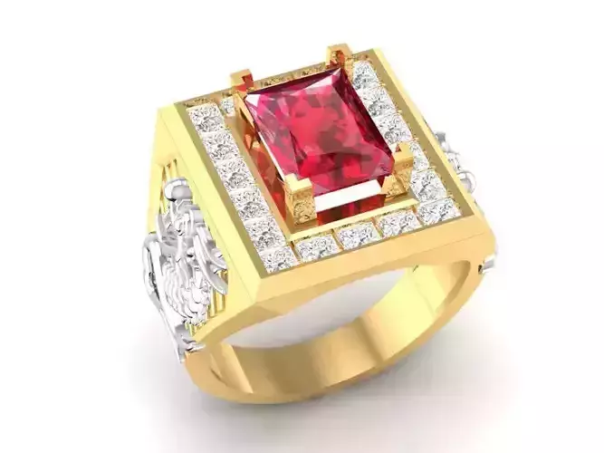 Luxury Square Gemstone Statement Ring for Men 3D Model 335 