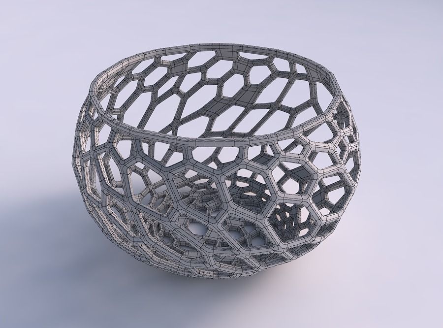 Bowl spheric twisted with faceted and twisted organic lattice 3D print model_5