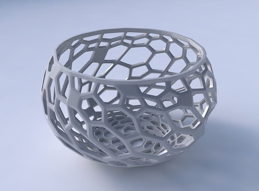 Bowl spheric twisted with faceted and twisted organic lattice 3D print model_3