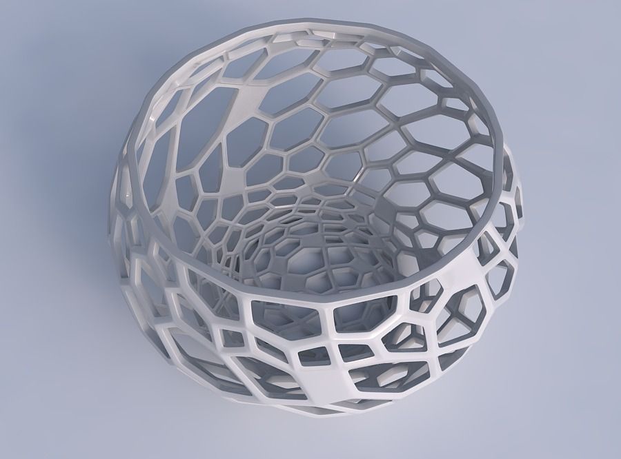 Bowl spheric twisted with faceted and twisted organic lattice 3D print model_1