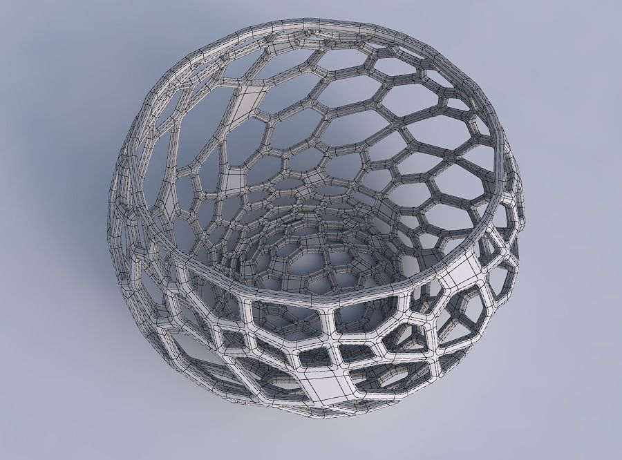 Bowl spheric twisted with faceted and twisted organic lattice 3D print model_6