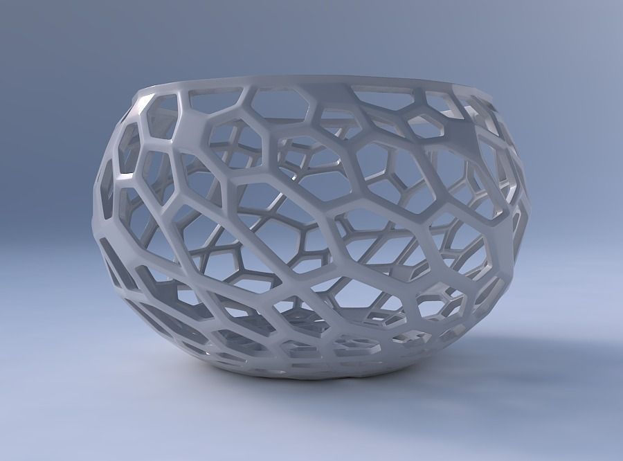 Bowl spheric twisted with faceted and twisted organic lattice 3D print model_4