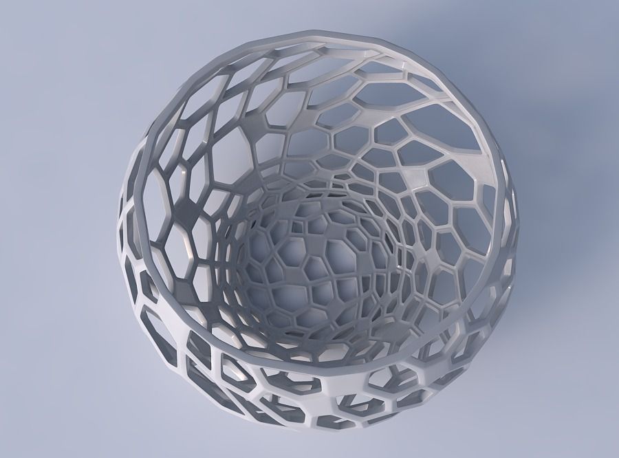 Bowl spheric twisted with faceted and twisted organic lattice 3D print model_2