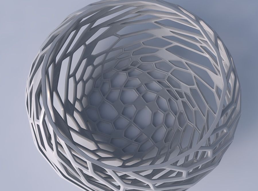 Bowl spheric squeezed wide with twisted organic lattice 3D print model_2