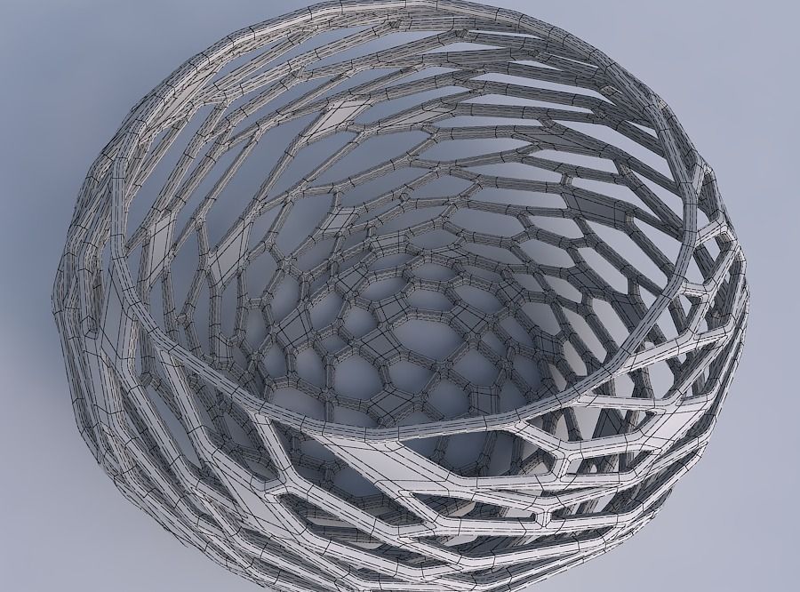 Bowl spheric squeezed wide with twisted organic lattice 3D print model_6