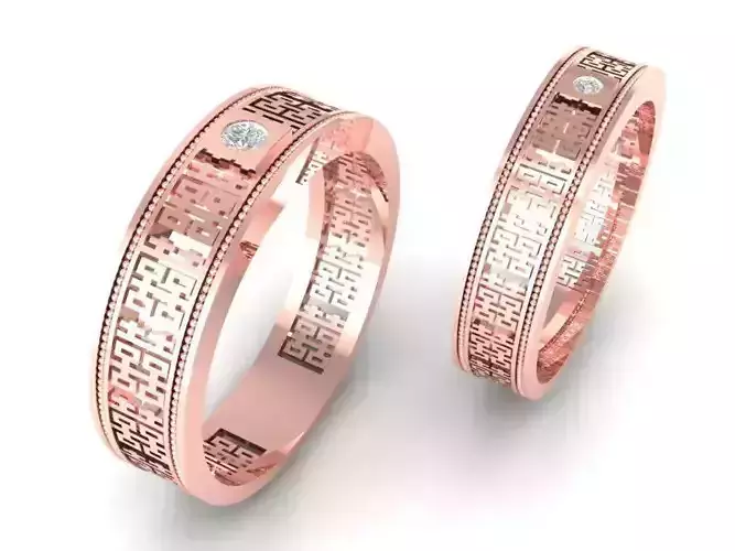 Luxury Engraved Diamond Couple Ring Set 345