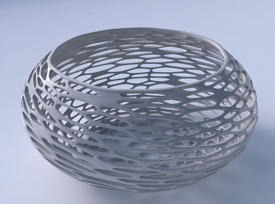 Bowl spheric squeezed wide with squeezed and twisted organic ... 3D print model_3