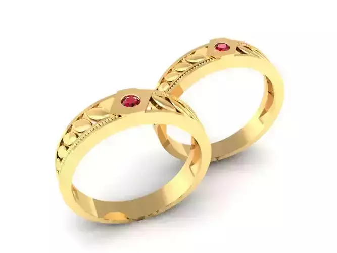 Engraved Pattern Couple Rings with Gemstones 349