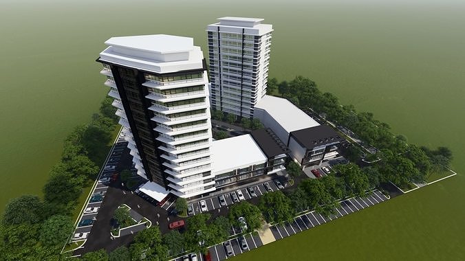 Commercial Development - Shops and Office Towers Low-poly 3D model
