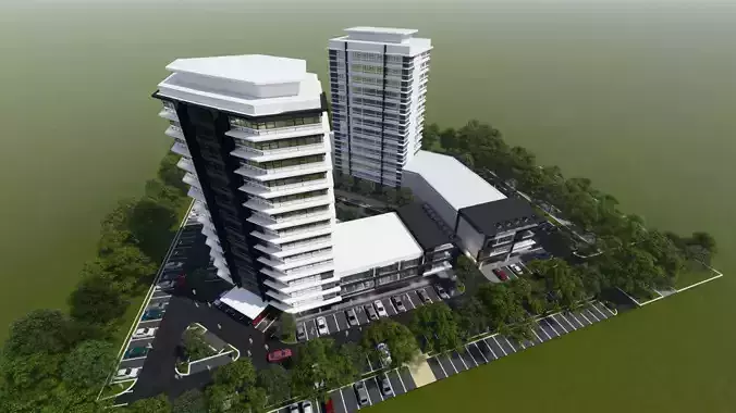 Commercial Development - Shops and Office Towers Low-poly 3D model
