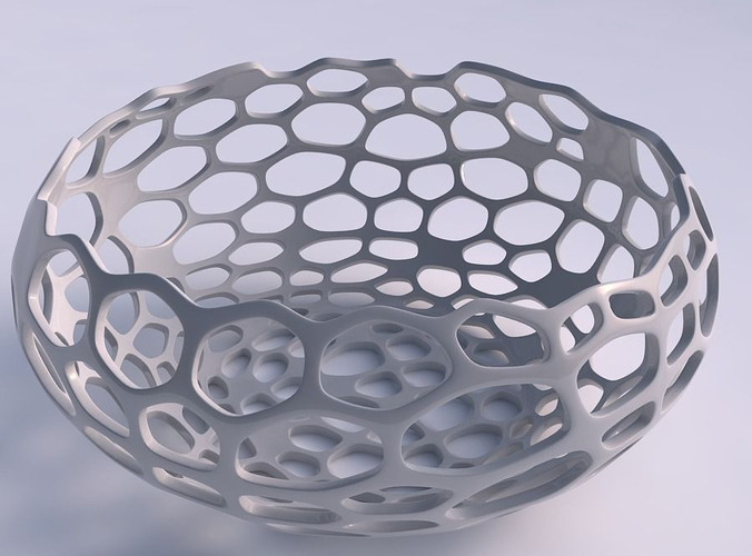 Bowl spheric squeezed wide with cracked organic lattice