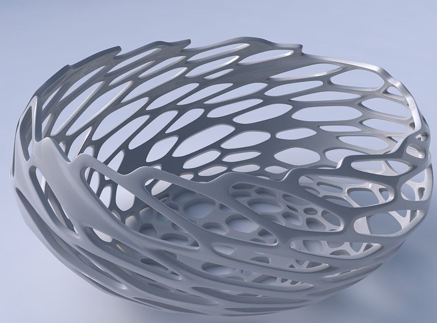 Bowl spheric squeezed wide with cracked and twisted organic l... 3D print model_3