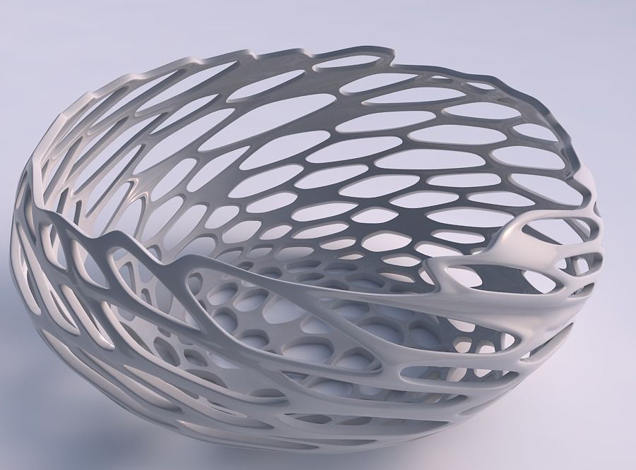 Bowl spheric squeezed wide with cracked and twisted organic l... 3D print model_0