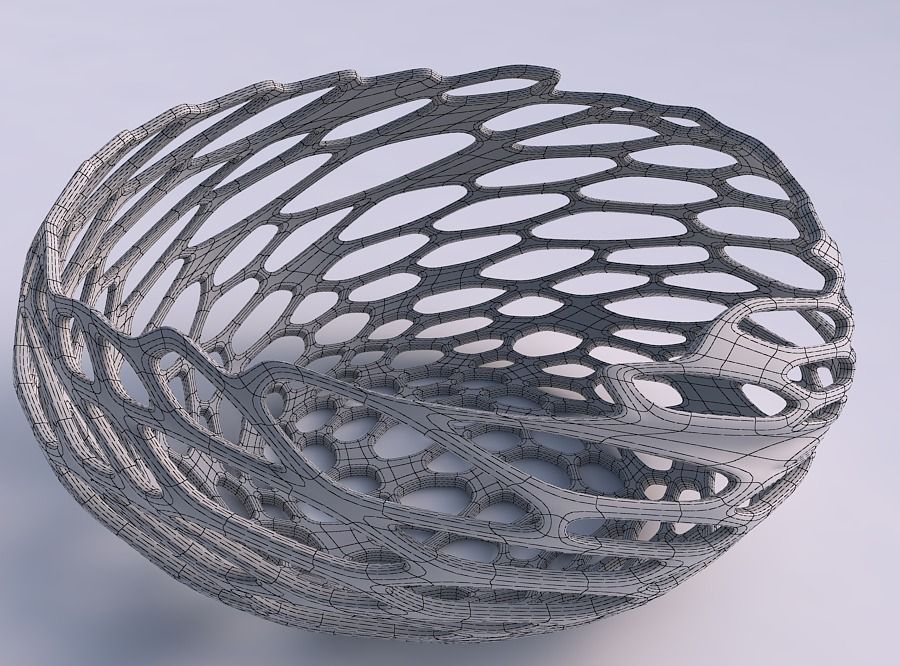 Bowl spheric squeezed wide with cracked and twisted organic l... 3D print model_5