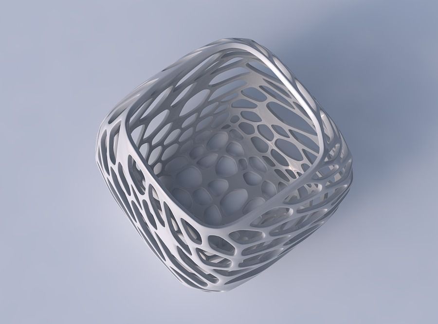 Bowl semi-quadratic with twisted organic lattice 3D print model_2