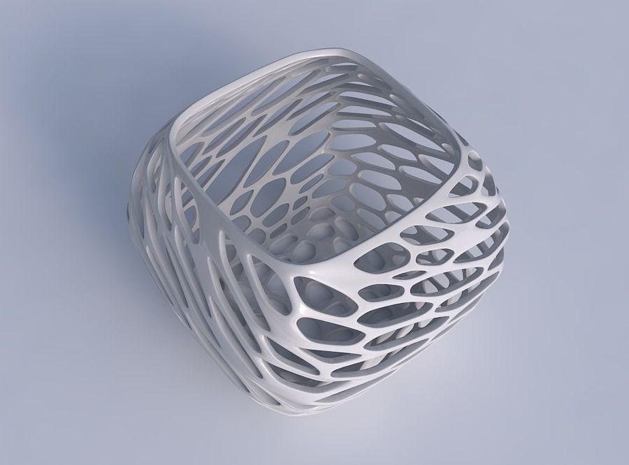 Bowl semi-quadratic with twisted organic lattice 3D print model_1