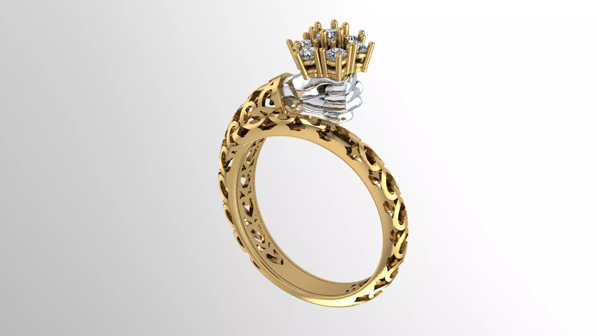Hand and flower jewelry ring 3D print model