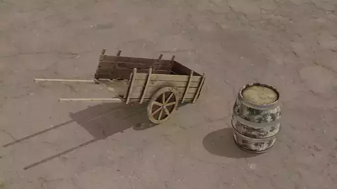 Barrel and Medieval cart 3D models