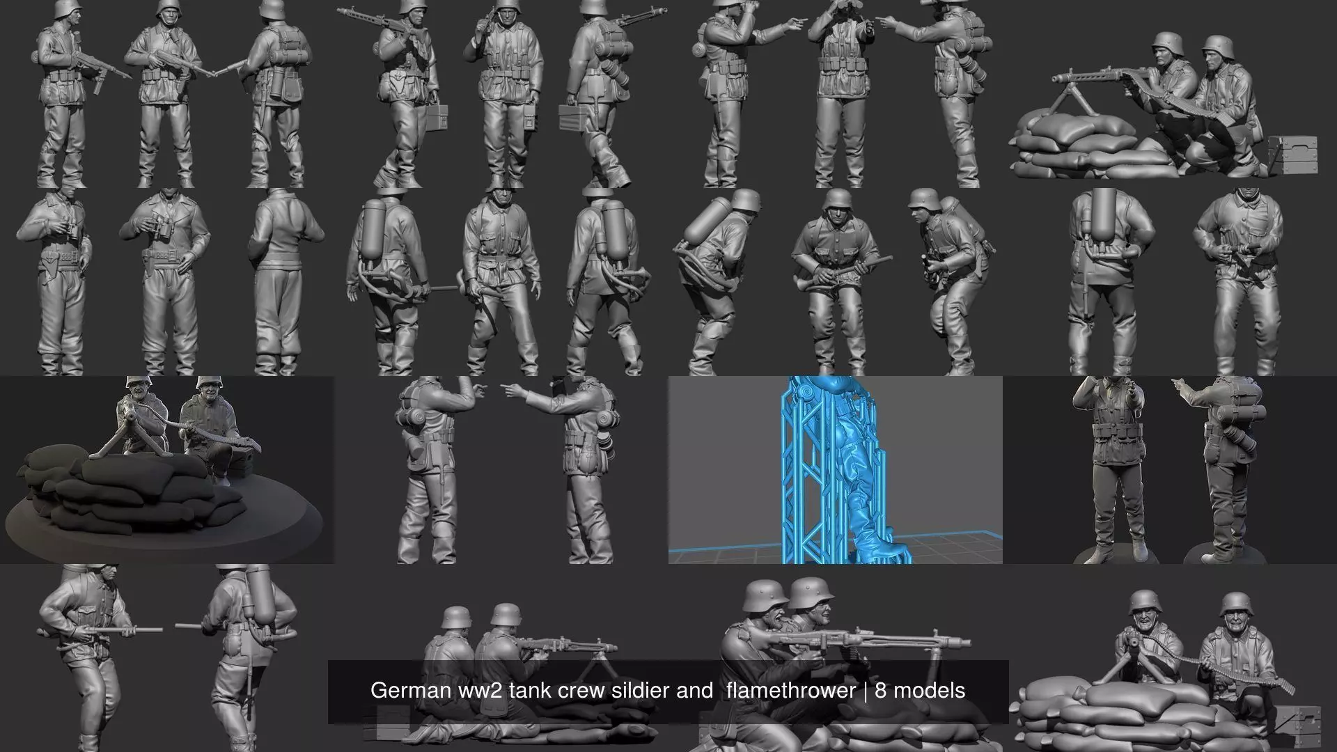 German ww2 tank crew sildier and flamethrower 3D Model Collection_0