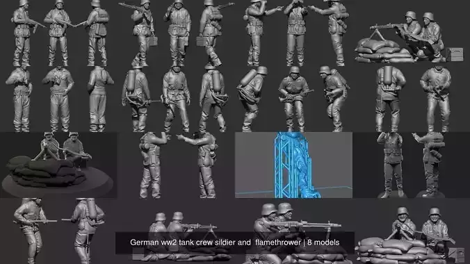 German ww2 tank crew sildier and  flamethrower 3D Model Collection