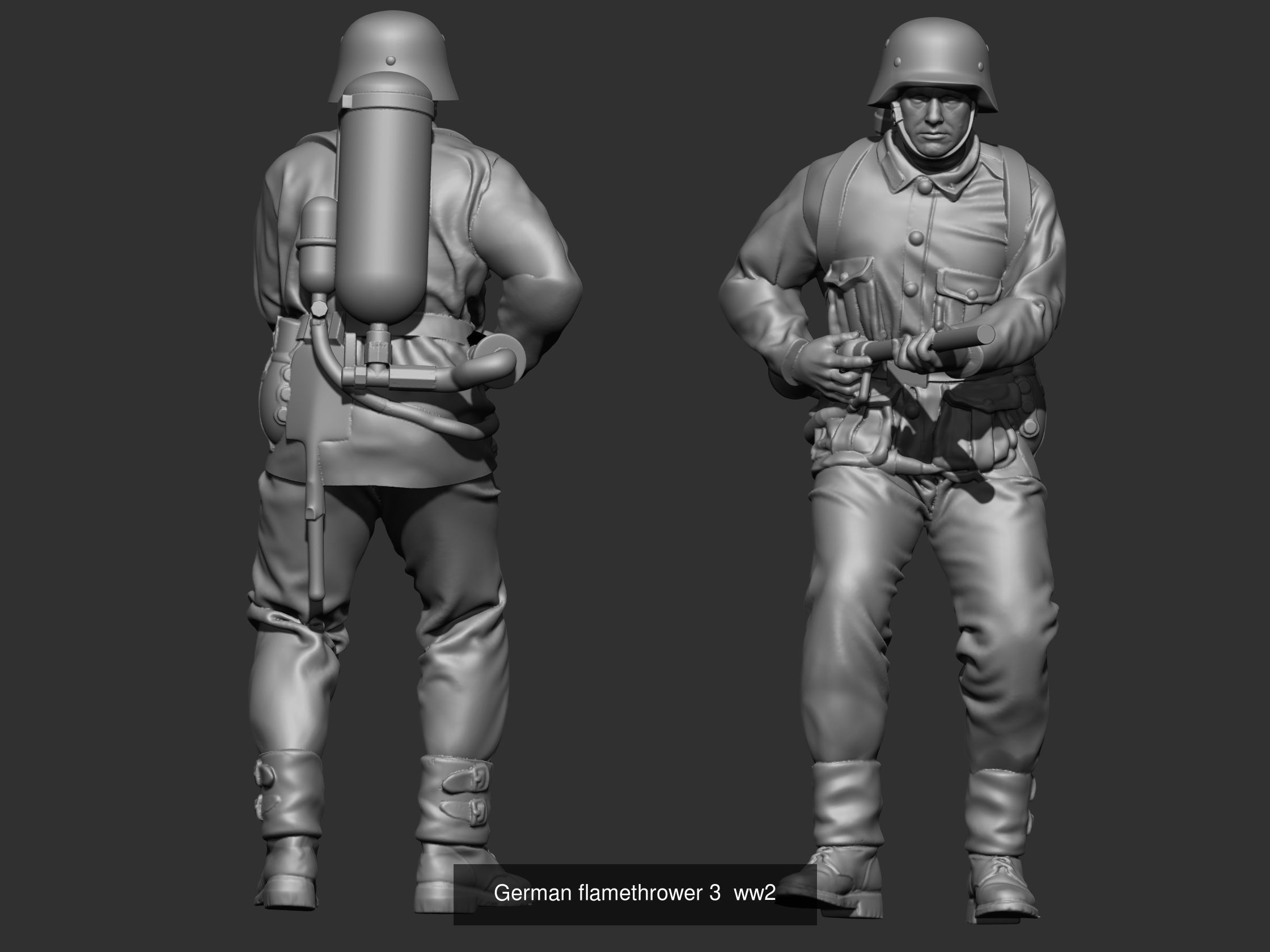 German ww2 tank crew sildier and flamethrower 3D Model Collection_8