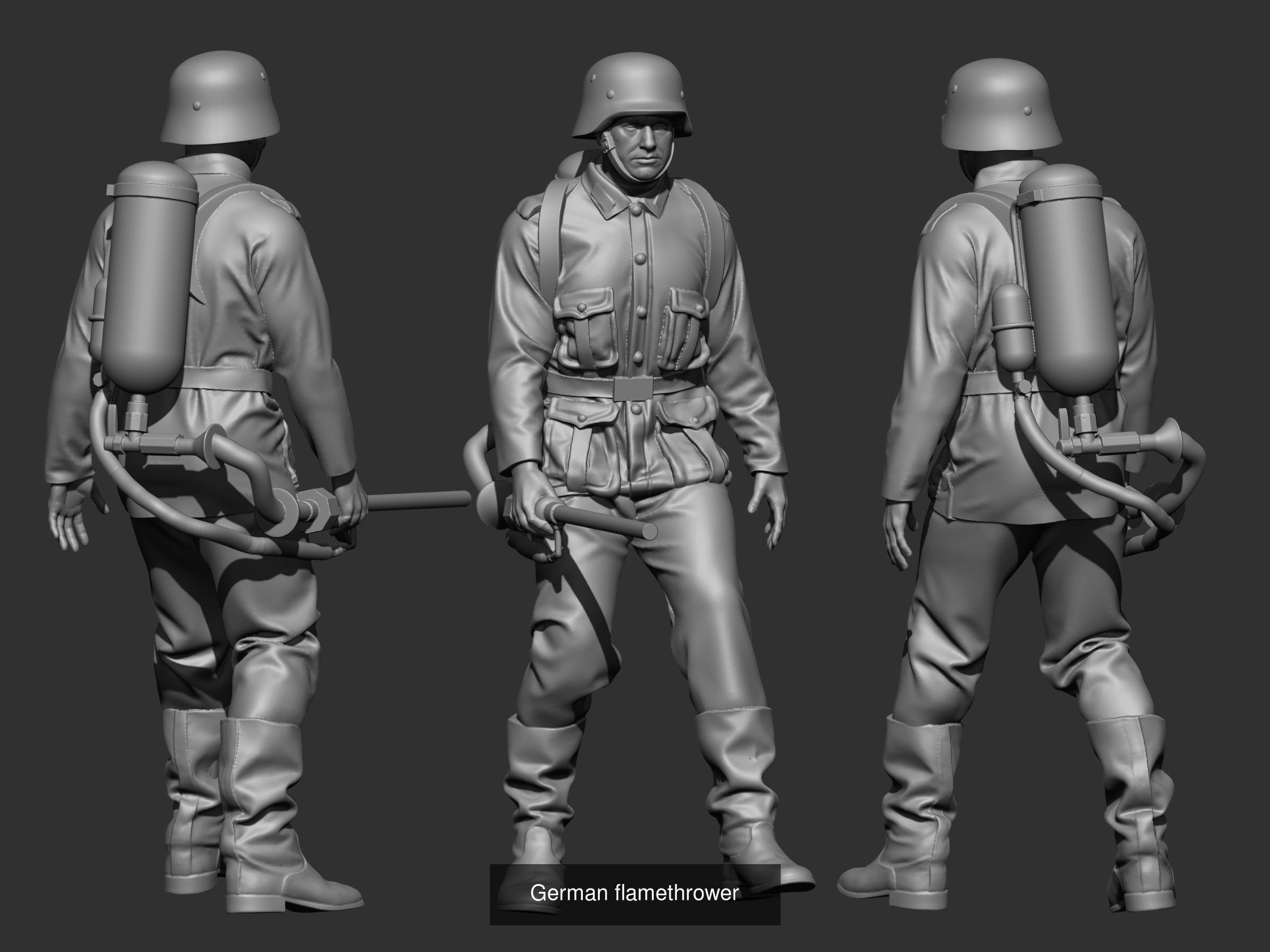 German ww2 tank crew sildier and flamethrower 3D Model Collection_6