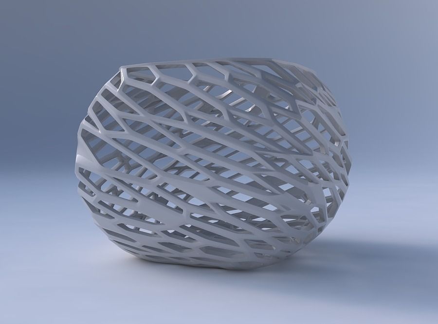 Bowl semi-quadratic with faceted and twisted organic lattice 3D print model_4