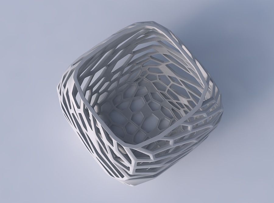 Bowl semi-quadratic with faceted and twisted organic lattice 3D print model_2