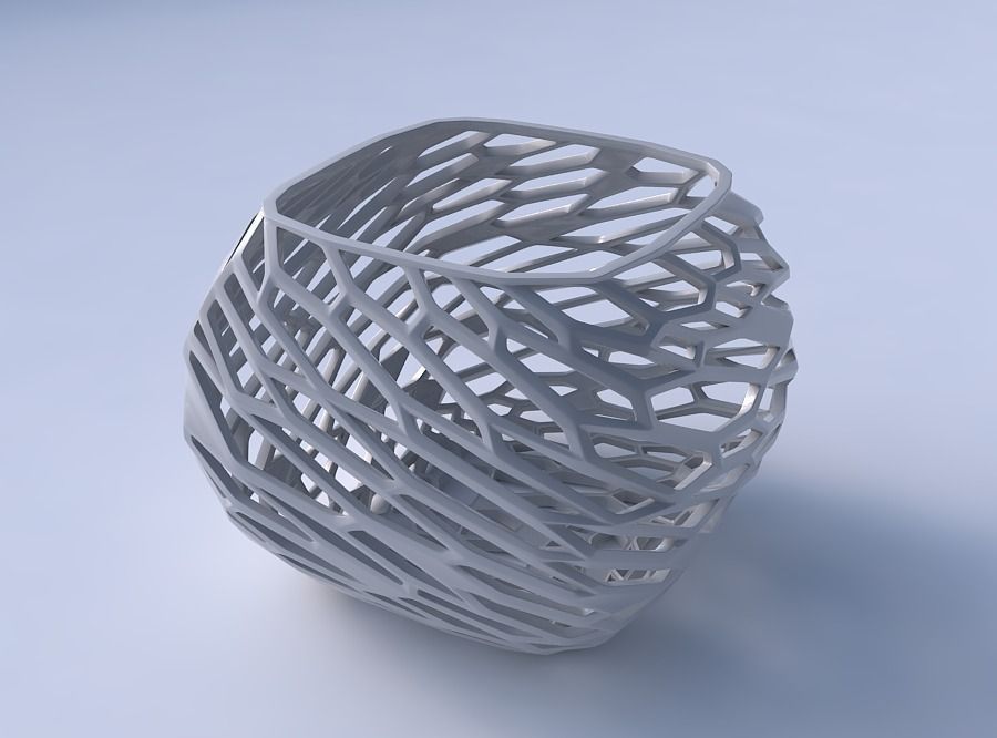 Bowl semi-quadratic with faceted and twisted organic lattice 3D print model_3